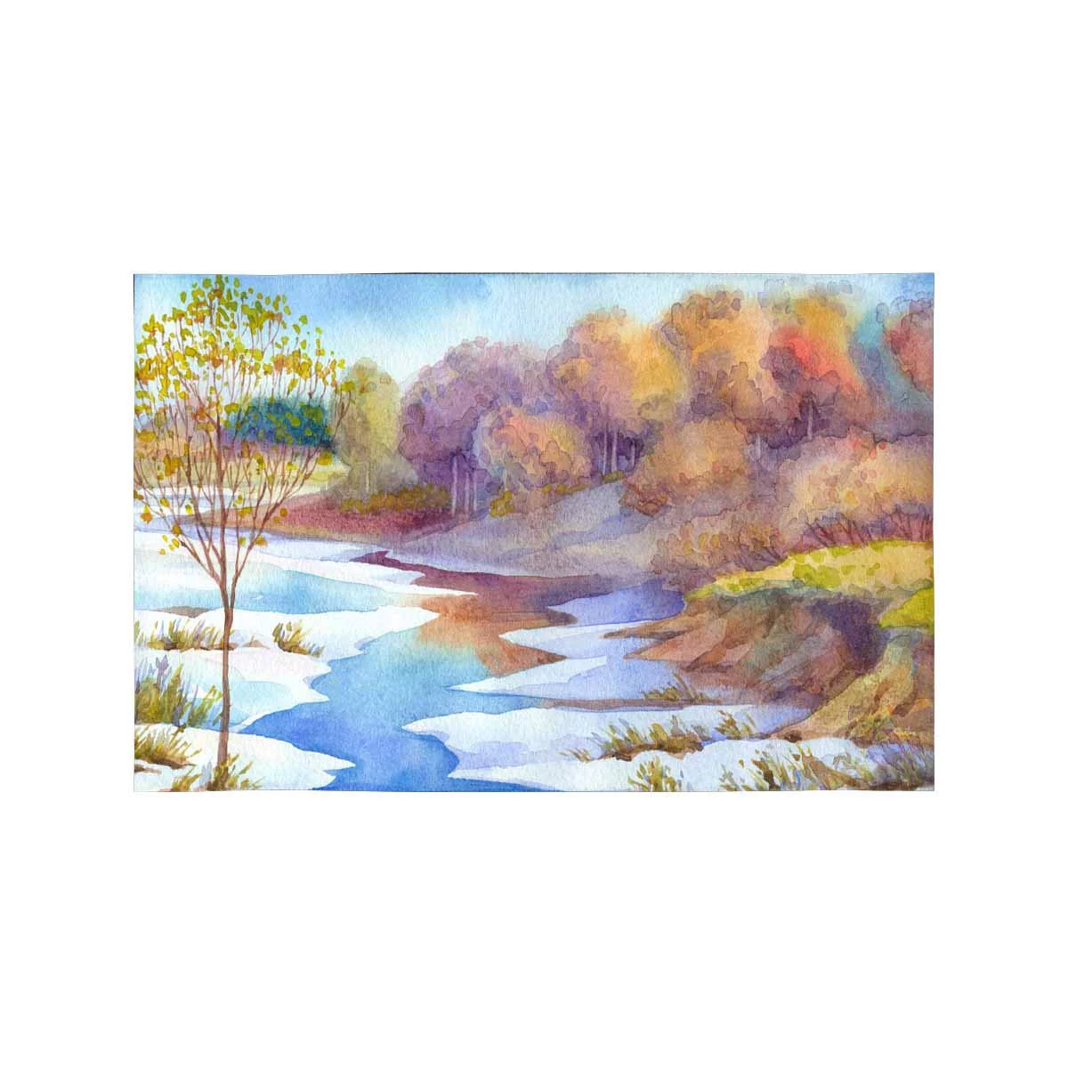 MKHERT Sapling Tree Forest Near Frozen Rivulet in Bright Wintertime Day Placemats Table Mats for Dining Room Kitchen Table Decoration 12x18 inch,Set of 4