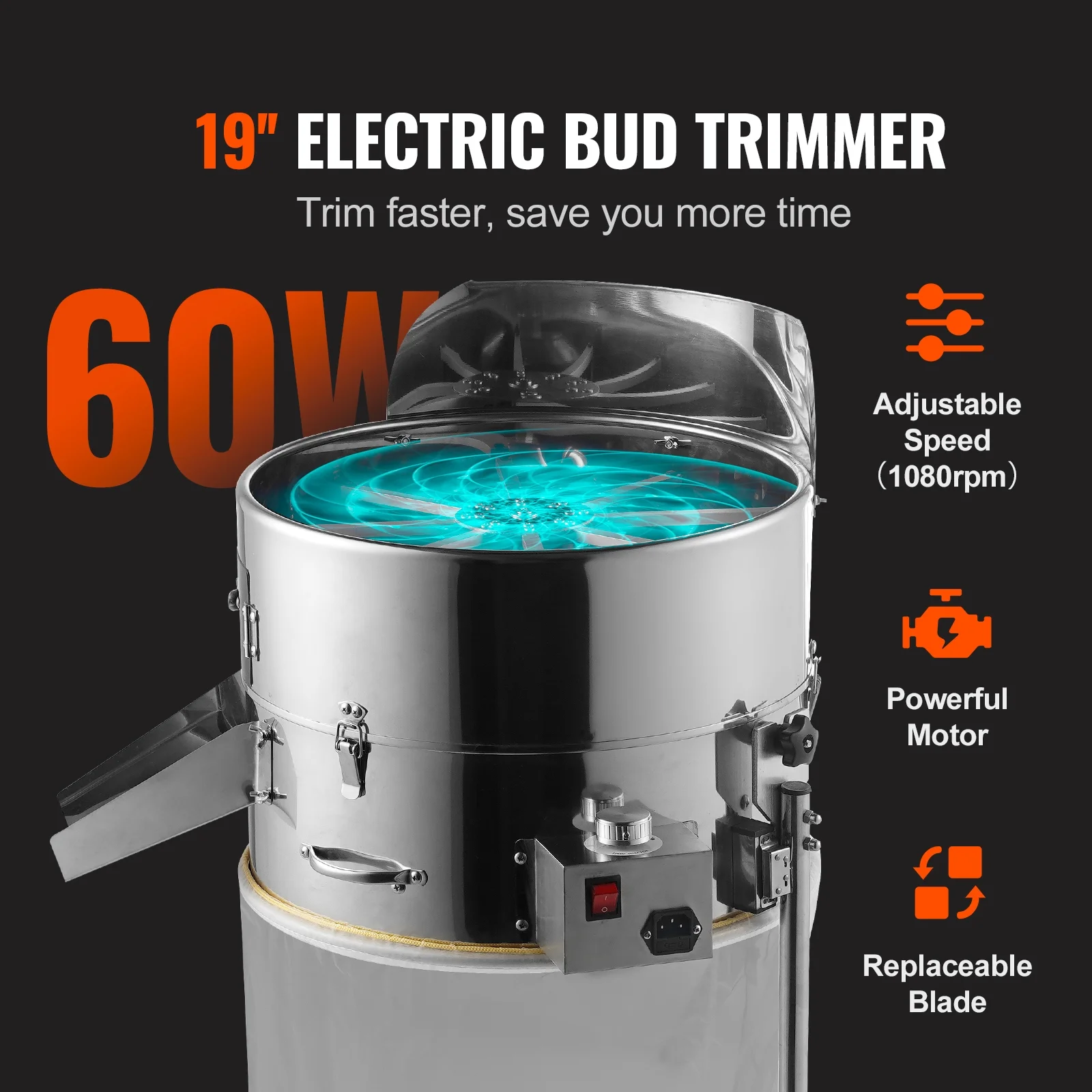 SKYSHALO Electric Bud Trimmer 19'' Electric Leaf Trimmer Machine 60W Sharp Blades