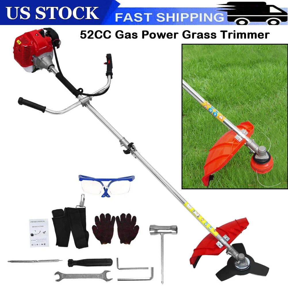 Straight Shaft String Gas Trimmer 2 Stroke 52 CC Weed Grass Eater Brush Cutter