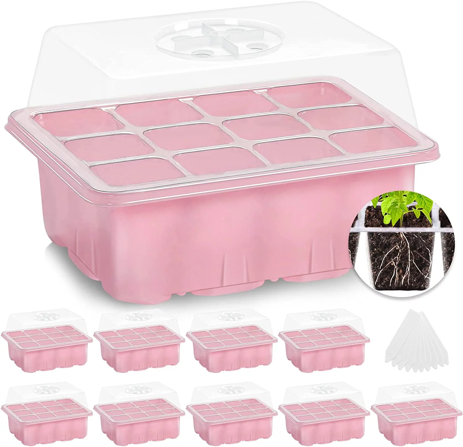 10 Packs Seed Starter Tray ，Seed Starter Kit with Humidity Dome (120 Cells Total Tray) Seed Starting Trays Plant Starter Kit and Base Mini Greenhouse Germination Kit for Seeds Growing Starting