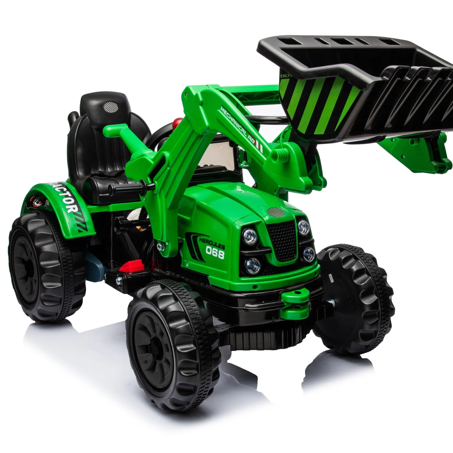Kids Ride on Excavator  12V Battery Powered Construction Vehicles for Kids  Front Loader with Horn  2 Speeds  Forward/Backward  Safety Belt Treaded Wheels  Digger  Green Ride on Car