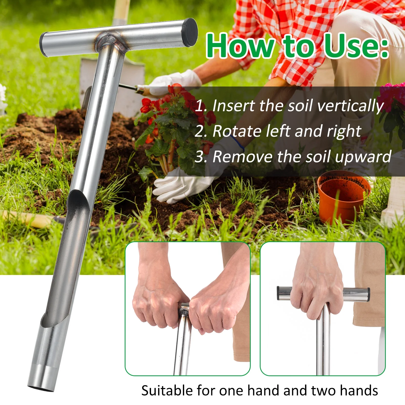 Sampler,13 Inch Handle Soil Sample Probe Sample Soil Metal T-style Sampler 2pcs Reusable Probe 13 Rod With Reusable Sample Test Soil Plant Care Soil Probe With 2pcs Care Lawn Farm Probe Rod