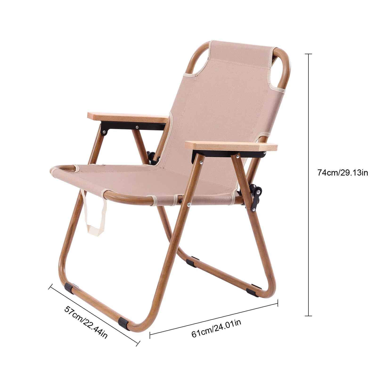 Miumaeov Portable Folding Camping Chair Outdoor Furniture Khaki 600D Oxford Fabric Aluminum Camping Chair with Carrying Handle Anti-Slip Pads for Beach Camping Fishing Hiking Trips