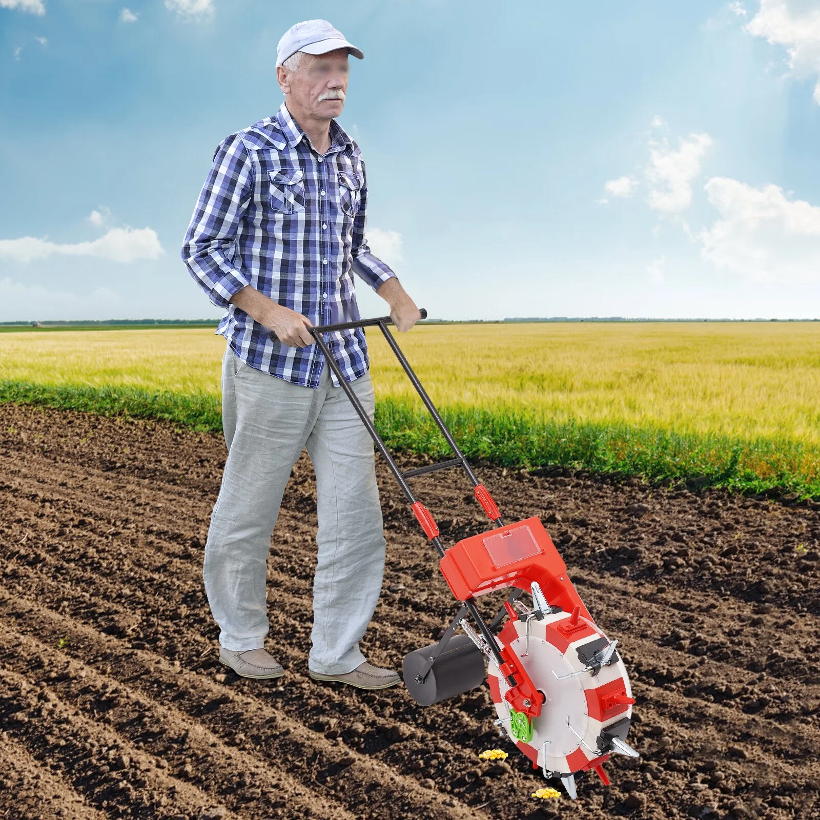 Aiqidi 6 Nozzles Garden Roller Push Seeder Precision Sowing Hand-Push Seeder Fertilizer Applicator Walk-Behind Row Crop Planter Manual Seeder Machine