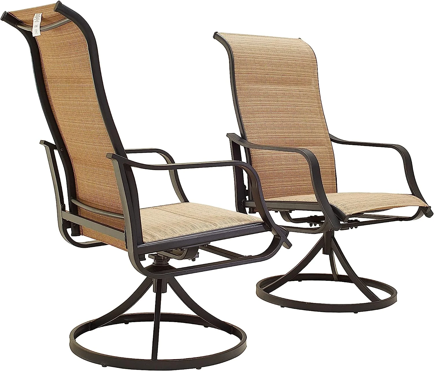 Outdoor Patio Dining Chair Swivel Sling Rocker Set with Steel Metal Frame (Set of 2), Beige