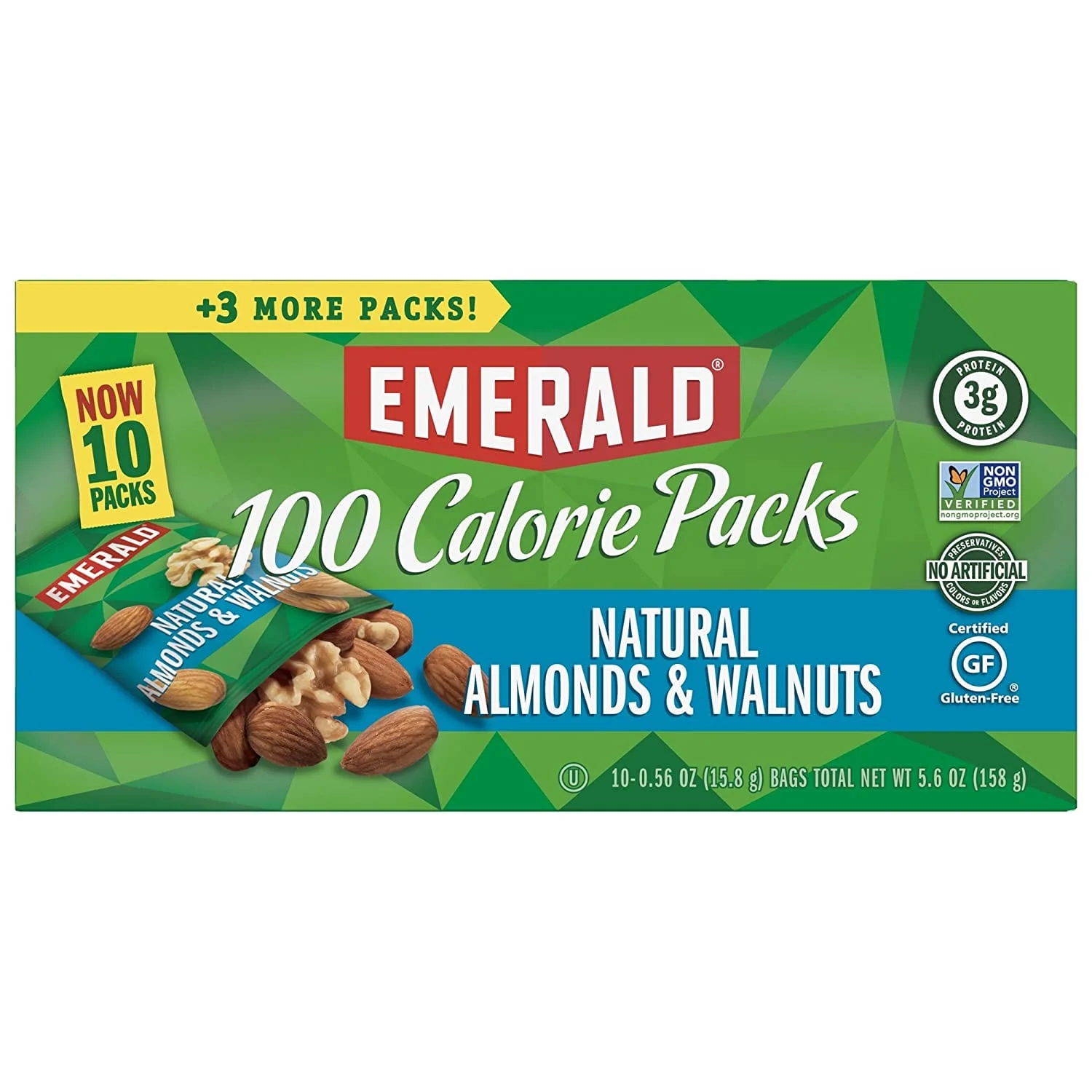 Emerald Nuts, Natural Walnuts and Almonds, 100 Calorie Packs, 10 Count, 5.6 Oz