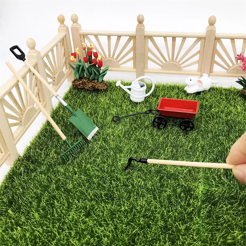 BOLUOYI Toys Age 3 4Th of July 1/12Ature Dollhouse Set Fairy Garden Tools Watering Can Red Cart