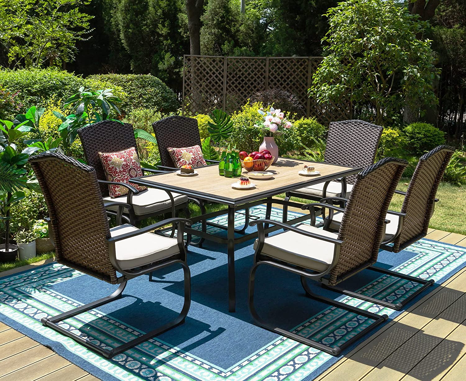 VALLEY Patio Dining Set 5 PCS Outdoor Dining Sets Wicker Patio Chairs with Cushion 37\u201Dx37\u201Dx28\u201DSquare Table with 1.57" Umbrella Hole for Outdoor Kitchen Lawn Garden.
