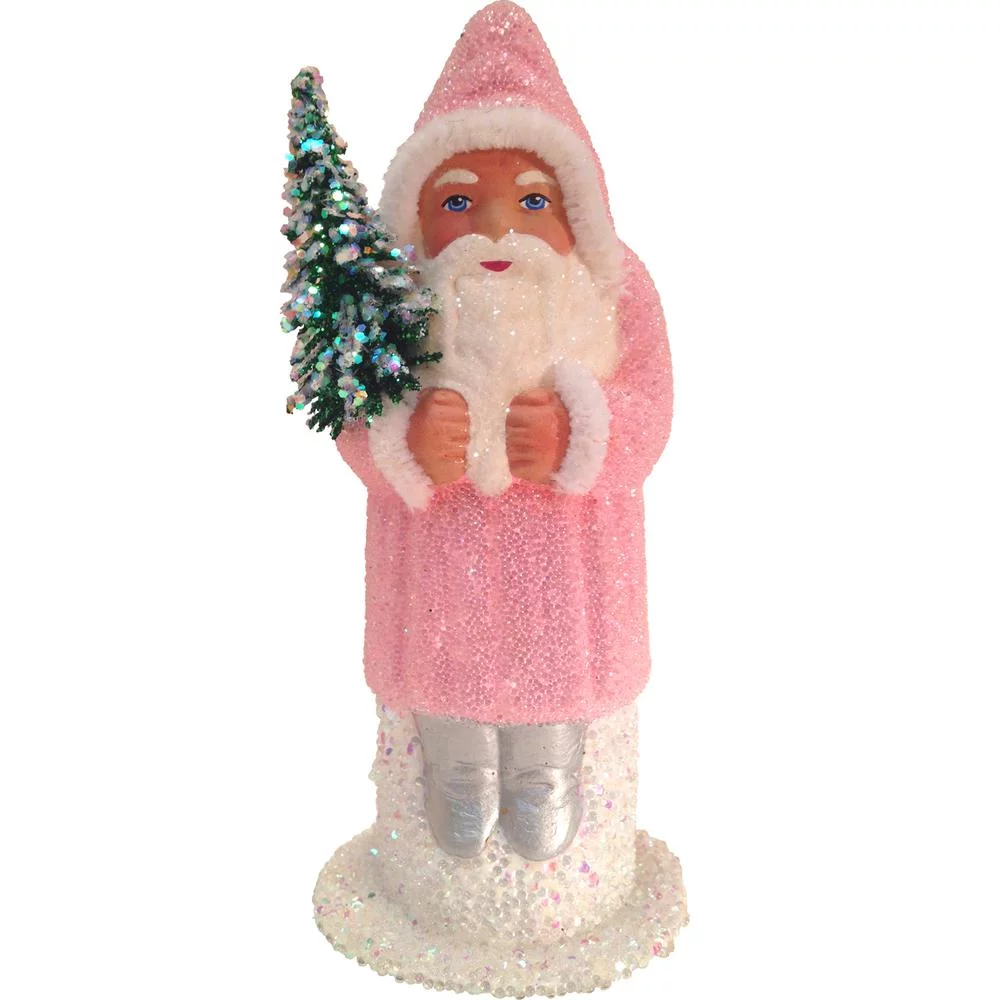 SCHA  Schaller Paper Mache Candy Container - Santa Rose Coat with Glitter