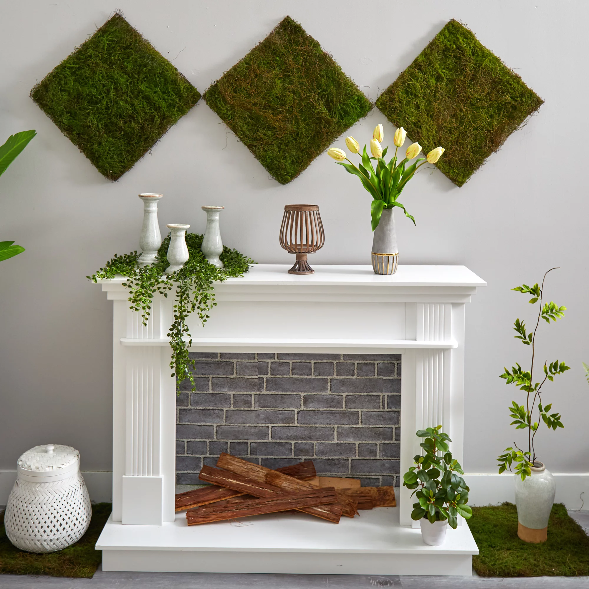 Nearly Natural 22in. Dutch Tulip Artificial Arrangement in Stoneware Vase with Gold Trimming