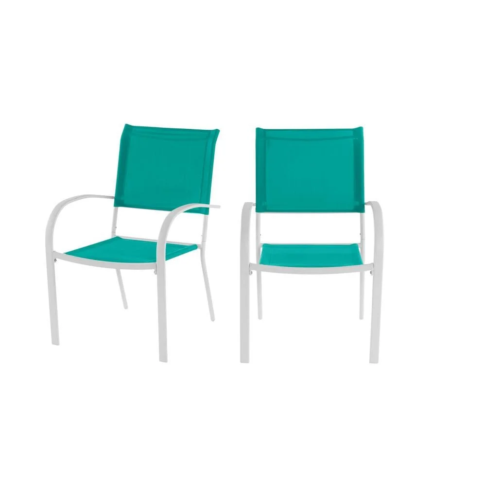 Mix And Match Stationary Stackable Steel Split Back Sling Outdoor Patio Dining Chair In Emerald Coast Green (2-Pack)