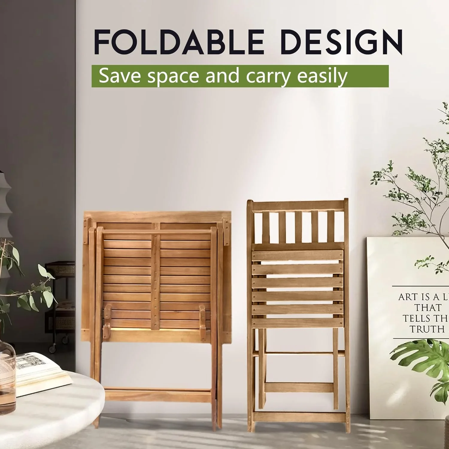 Outdoor Patio Furniture Set Bistro Table and Chairs Set of 2 Acacia Wood Bistro Set for Pool Beach Backyard Balcony Porch Wooden Furniture, Natural Oiled