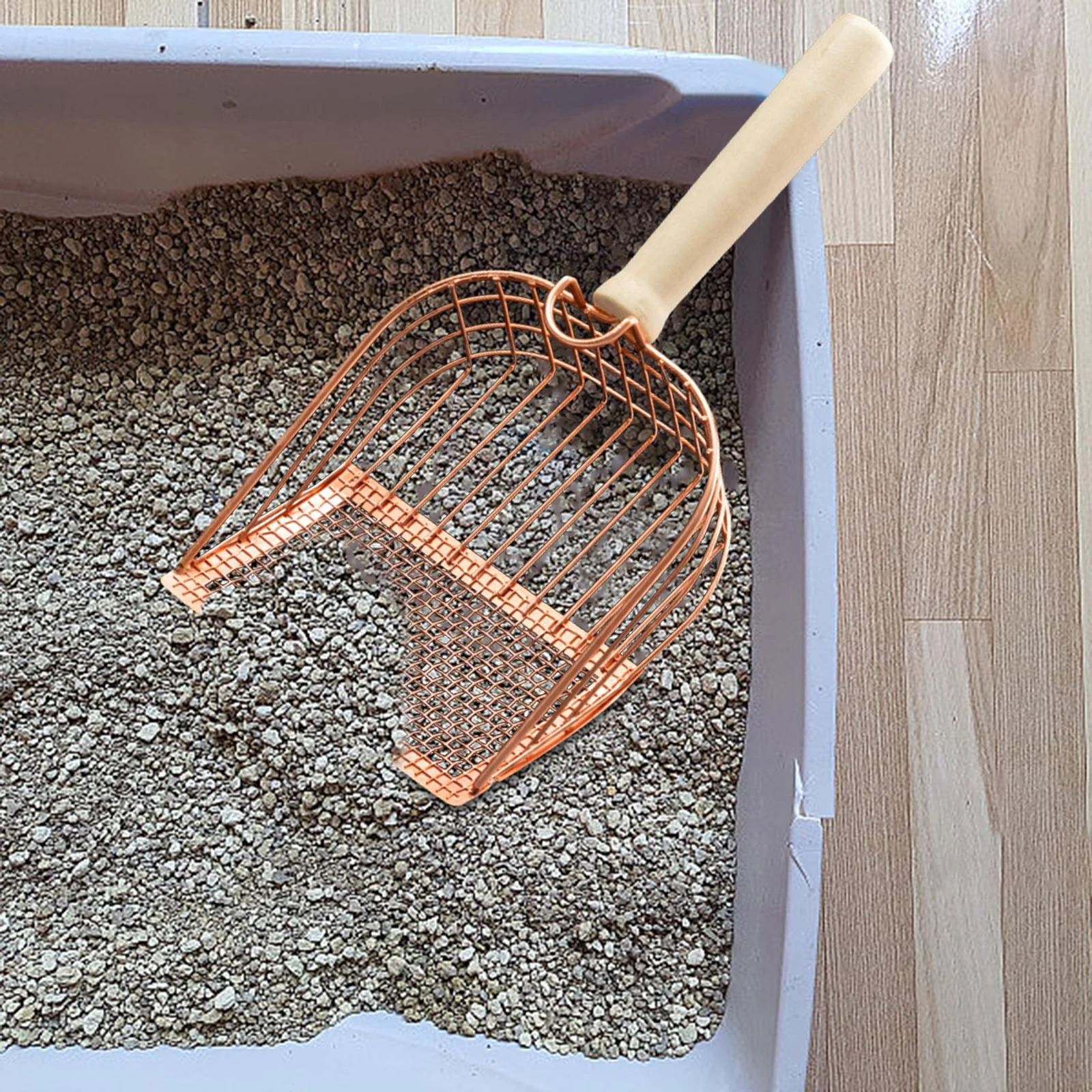 TOOYFUL Metal Litter Scooper, Nonstick Pet Litter Scoops with Wood Handle, Substrate Scoops, Cat Litter Shovels, Cat Litter Scoops Rose Gold
