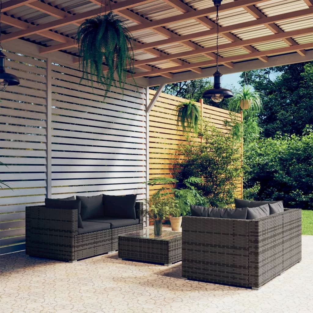 Dcenta 5 Piece Patio Set with Cushions Poly Rattan Gray