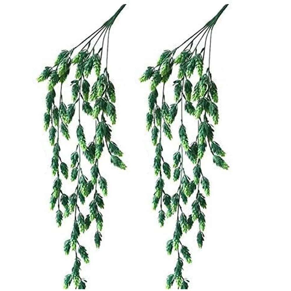 Zukuco 2 Pack Artificial Hops Flowers Vines Hanging Plants Flowers Plastic Fake Flowers Hanging Plants Fake Greenery for Wedding Wall, Home Décor, Green