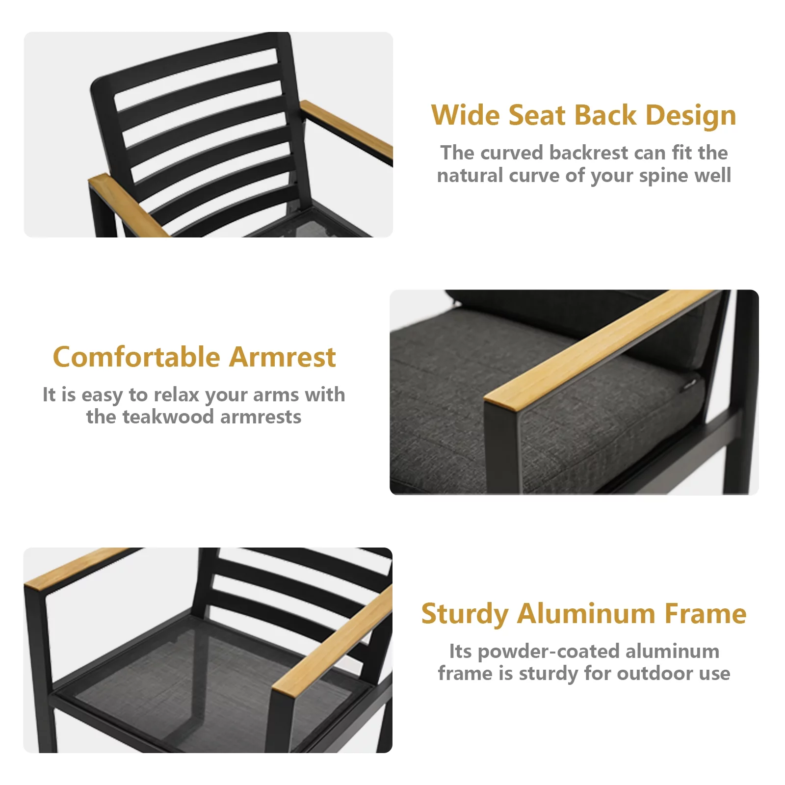 5 Piece Outdoor Dining Set for 4 Aluminum Patio Dining Table and Chairs Set with Teak Tabletop,Gray