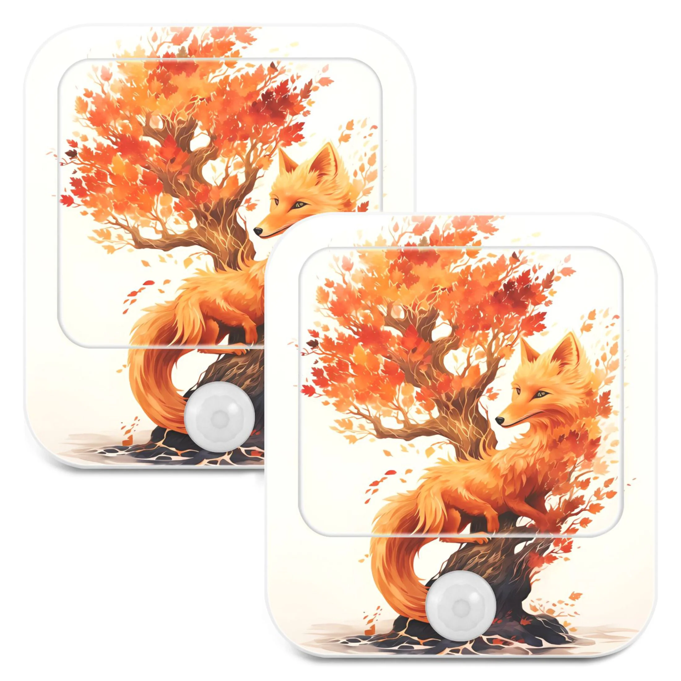 Fox on Tree LED Motion Sensor Night Light Plug into Wall 2 Pack Auto Dusk to Dawn Adjustable