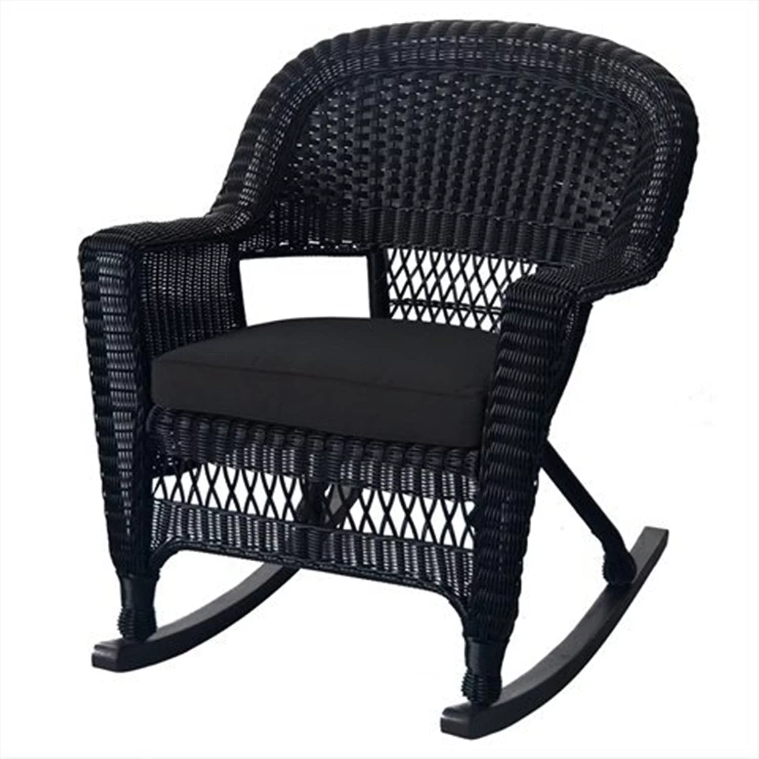 Rocker Wicker Chair With Cushion, Set Of 2, Black