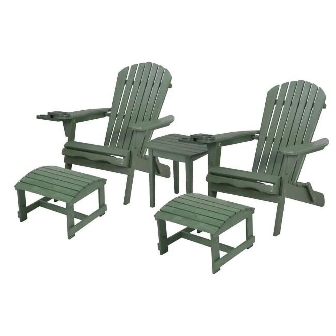33.75 x 33 x 27.75 in. 2 Foldable Chair with Ottoman & 1 End Table, Green