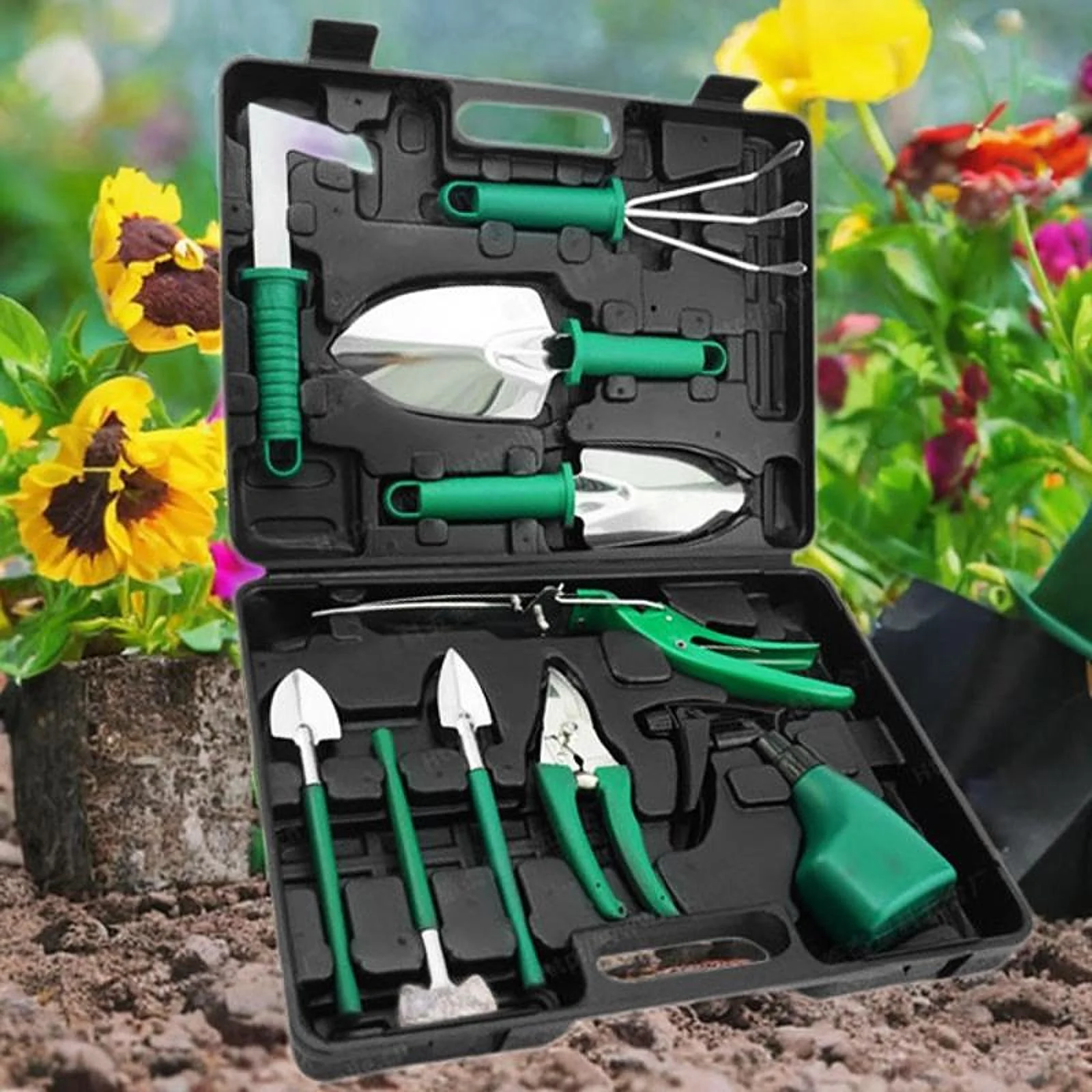 oshhnii Garden Tools Set Gift Digging Yard Weeding Agricultural Gardening Hand Tools 10Pcs 38x28x7cm