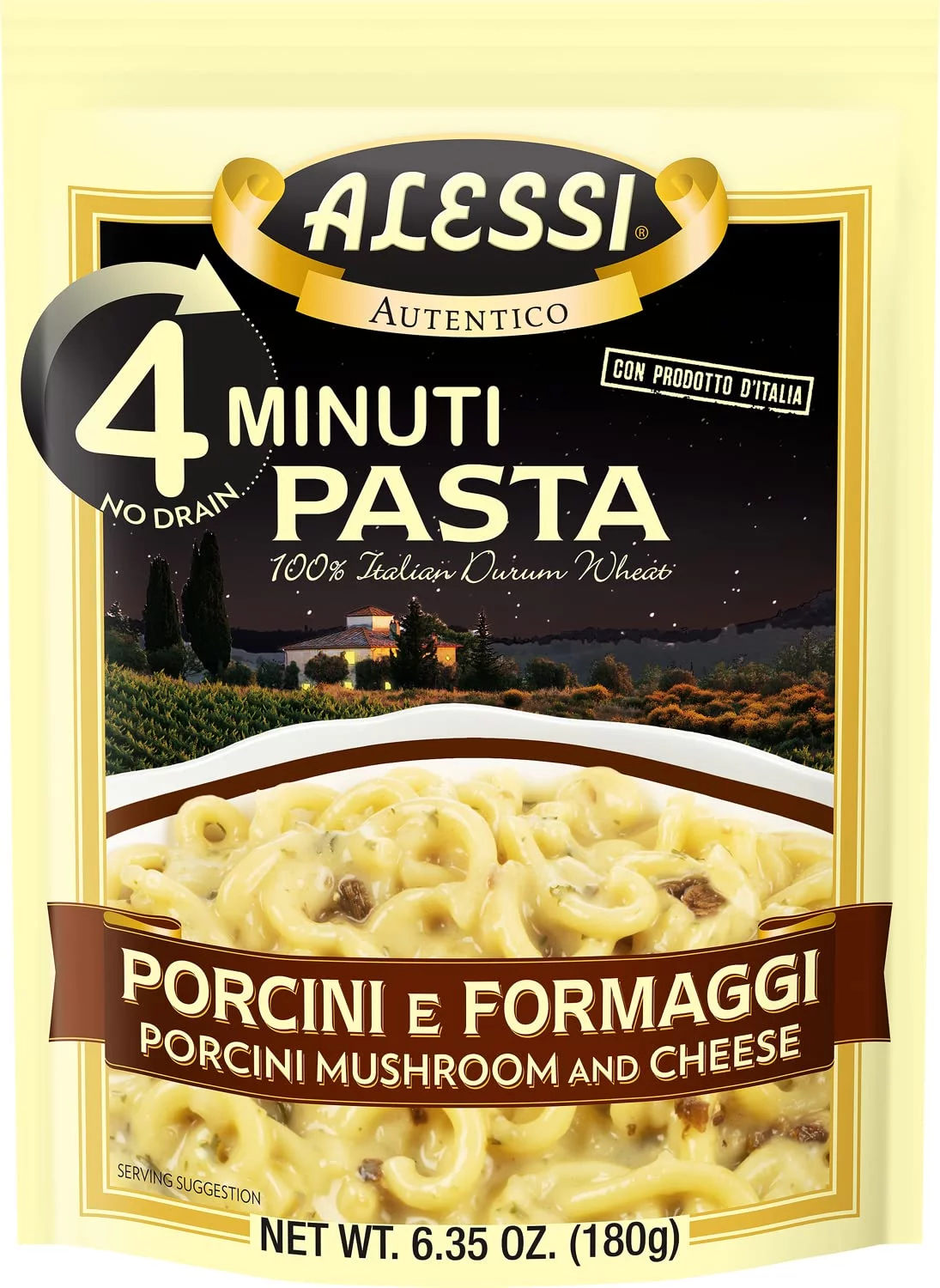 Alessi 4 Minute Pasta: Indulge in Gourmet Delights with Porcini Mushroom & Cheese - Conveniently Ready in Minutes! (Pack of 6)