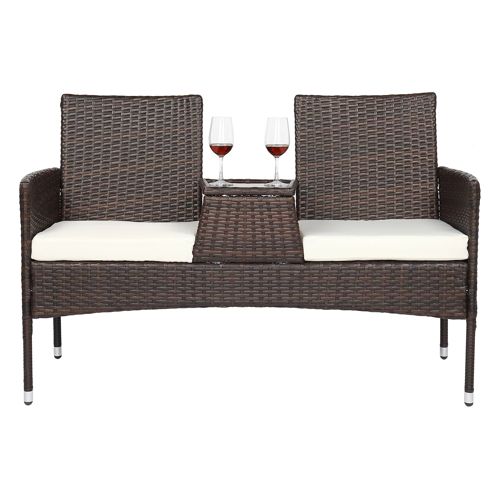 Kmowoo 131*61*83cm Disassembled Iron Frame Brown Gradient Rattan Lover Chair