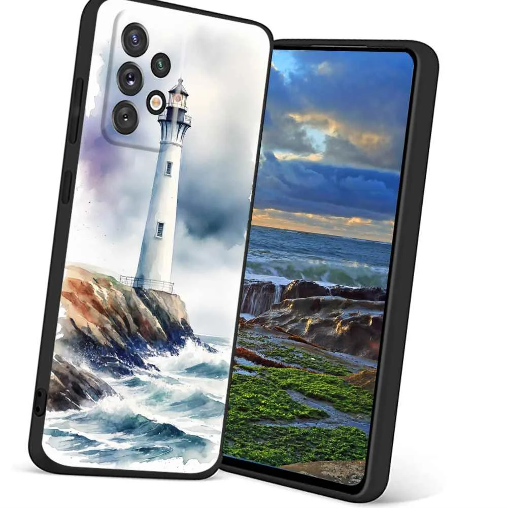 lighthouse-standing-sentry-stormy-381 phone case for Samsung Galaxy A52 5G for Women Men Gifts,Flexible Painting silicone Shockproof - Phone Cover for Samsung Galaxy A52 5G