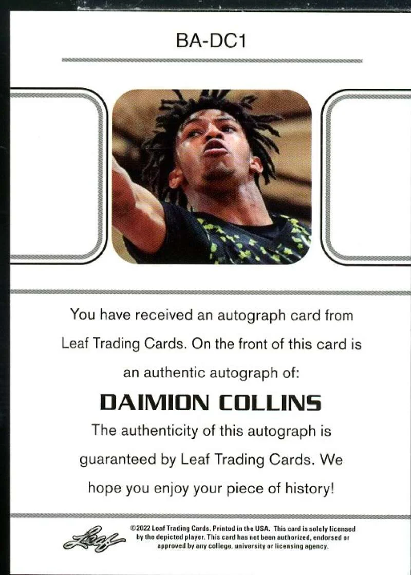 Daimion Collins Rookie Card 2021-22 Leaf Pro Set Power Purple #BADC1