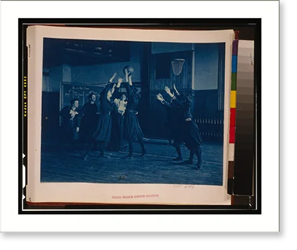 Historic Framed Print, [Female students playing basketball in a gymnasium, Western High School, Washington, D.C.] - 2, 17-7/8