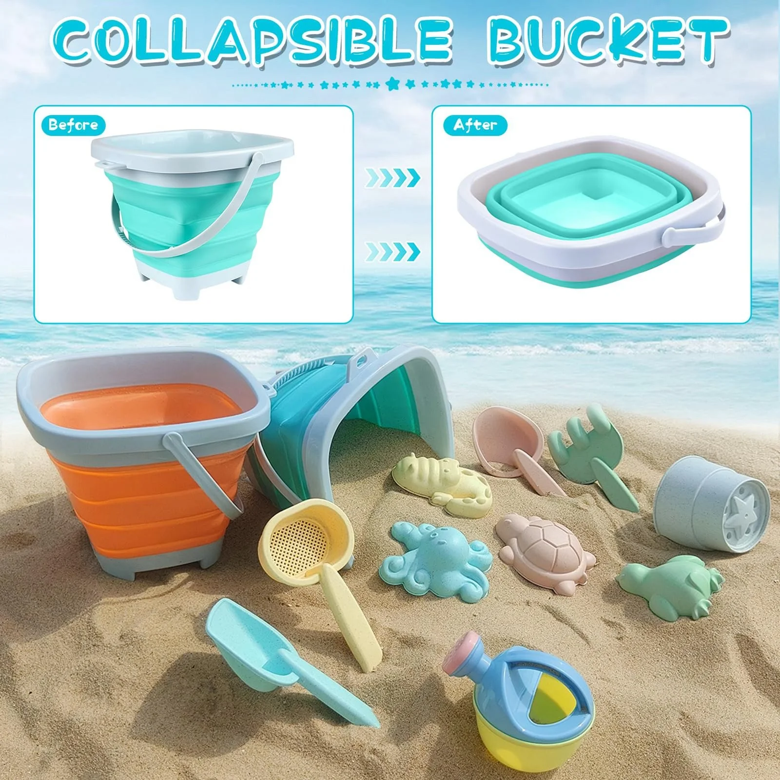 WalGRHFR Girls Toys Beach Toy Set New Water Play Beach Folding Bucket Sand Digging Shovel Children'S Beach Sand Playing tool Set