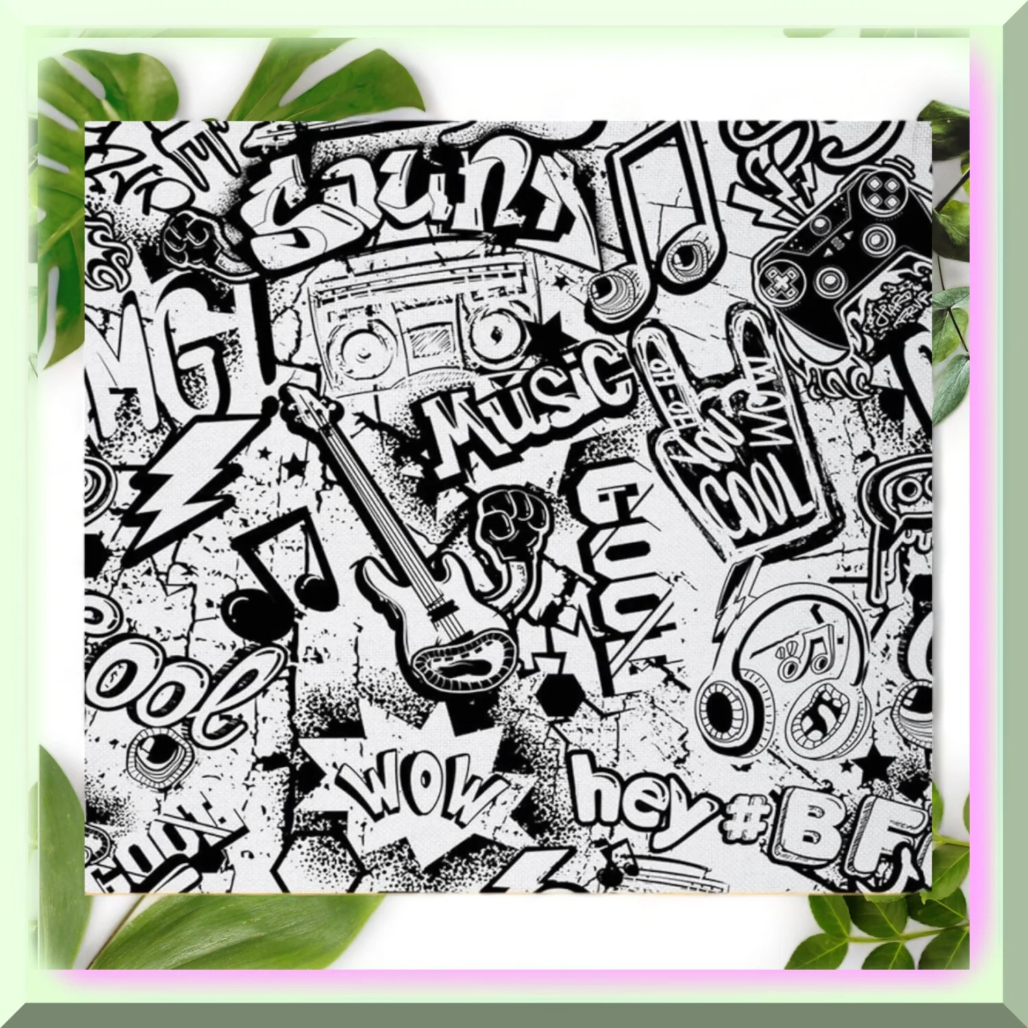 Rockin' Yard: Guitar Outdoor Fabric for Musical DIY Projects - 3 Yards of Instruments Upholstery Fabric in Hippie Graffiti Style for Chairs & Home Decor.