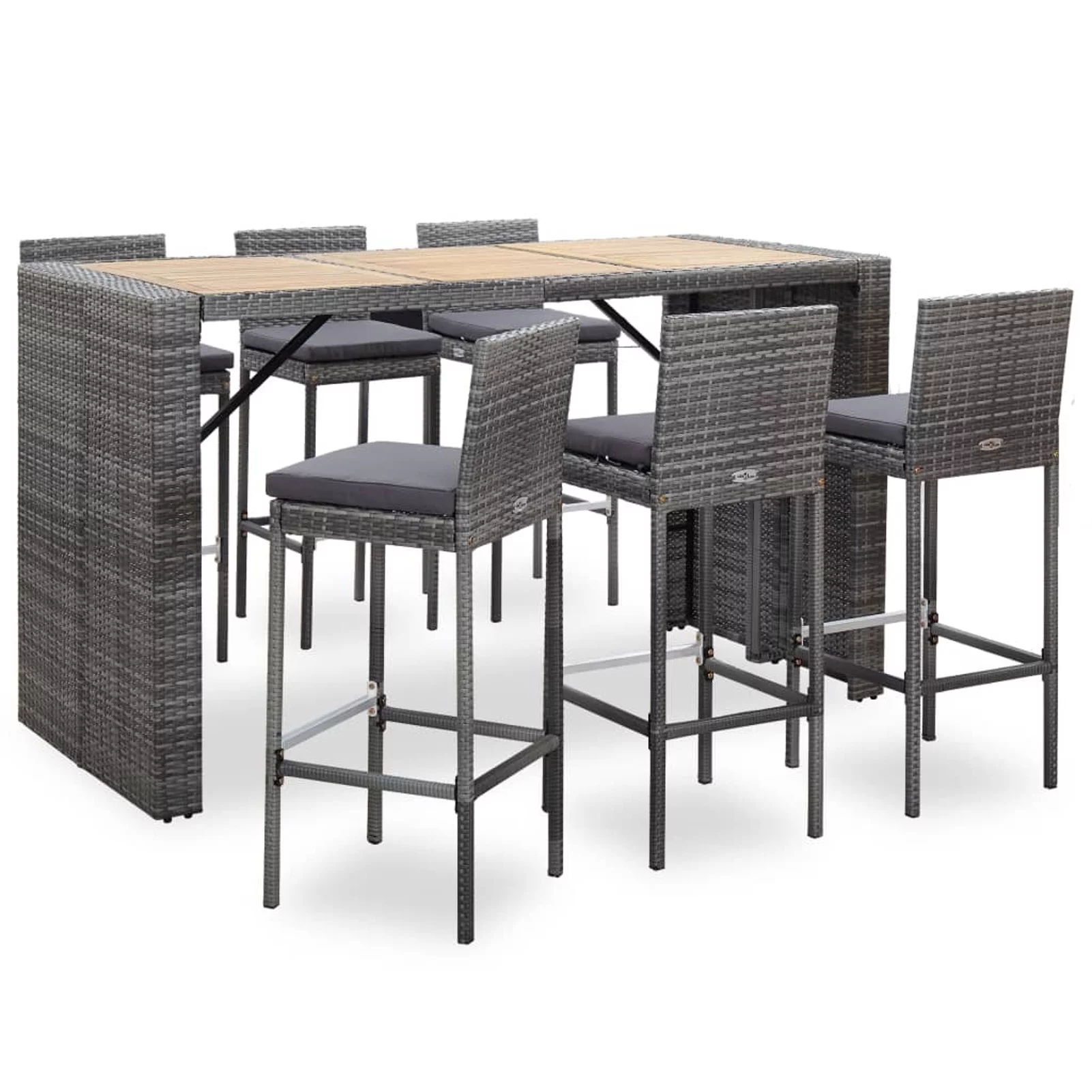 Suzicca 7 Piece Patio Bar Set with Cushions Poly Rattan Gray
