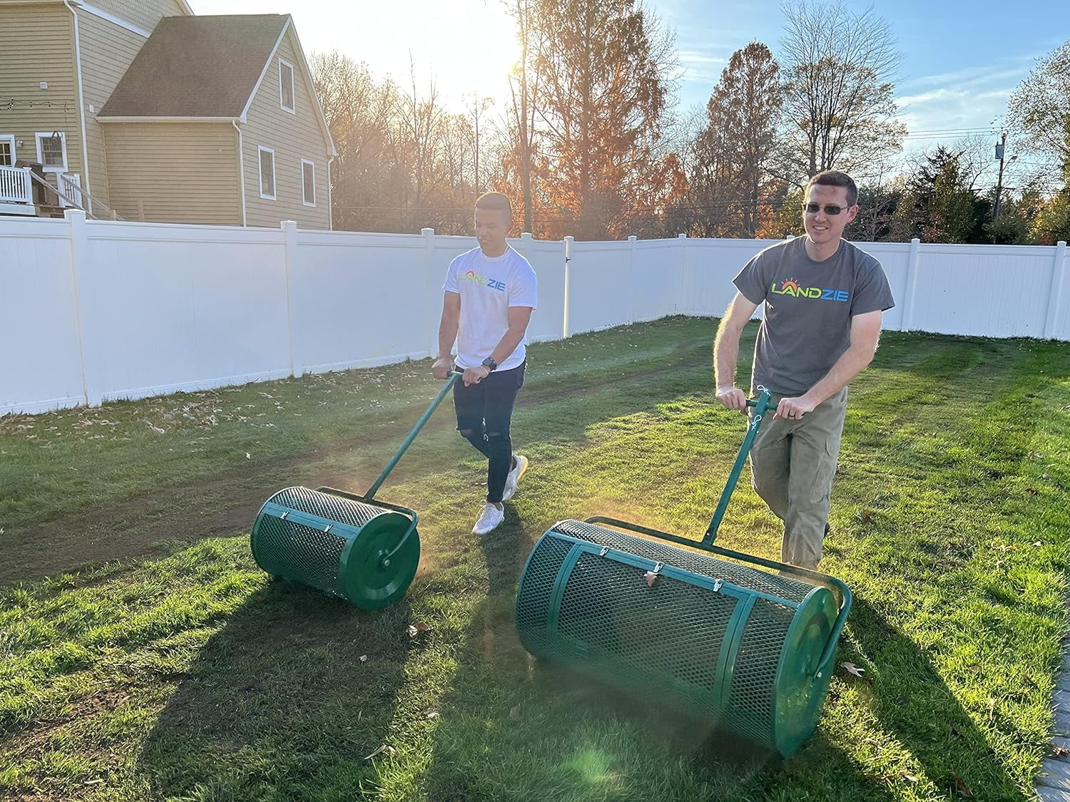 Landzie Lawn & Garden Care Kit - 44 inch Mesh Push/Tow Behind Spreader and 20 Inch Steel Soil Sampler Probe - Test Grass Plugs and Spread Topdressing - Compost, Peat Moss, Topsoil, Mulch, Manure