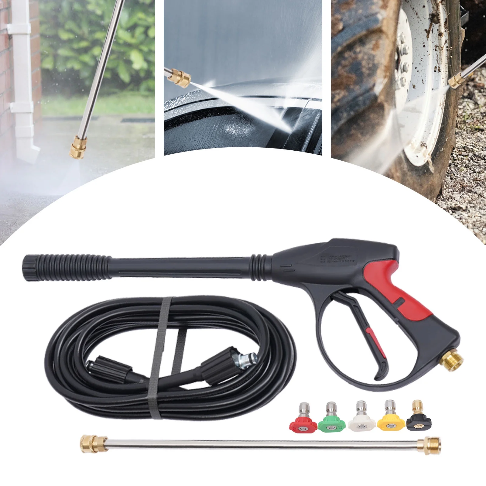 High Pressure 2000psi Car Power Washer Gun Spray Wand Lance Nozzle Hose Kit M22