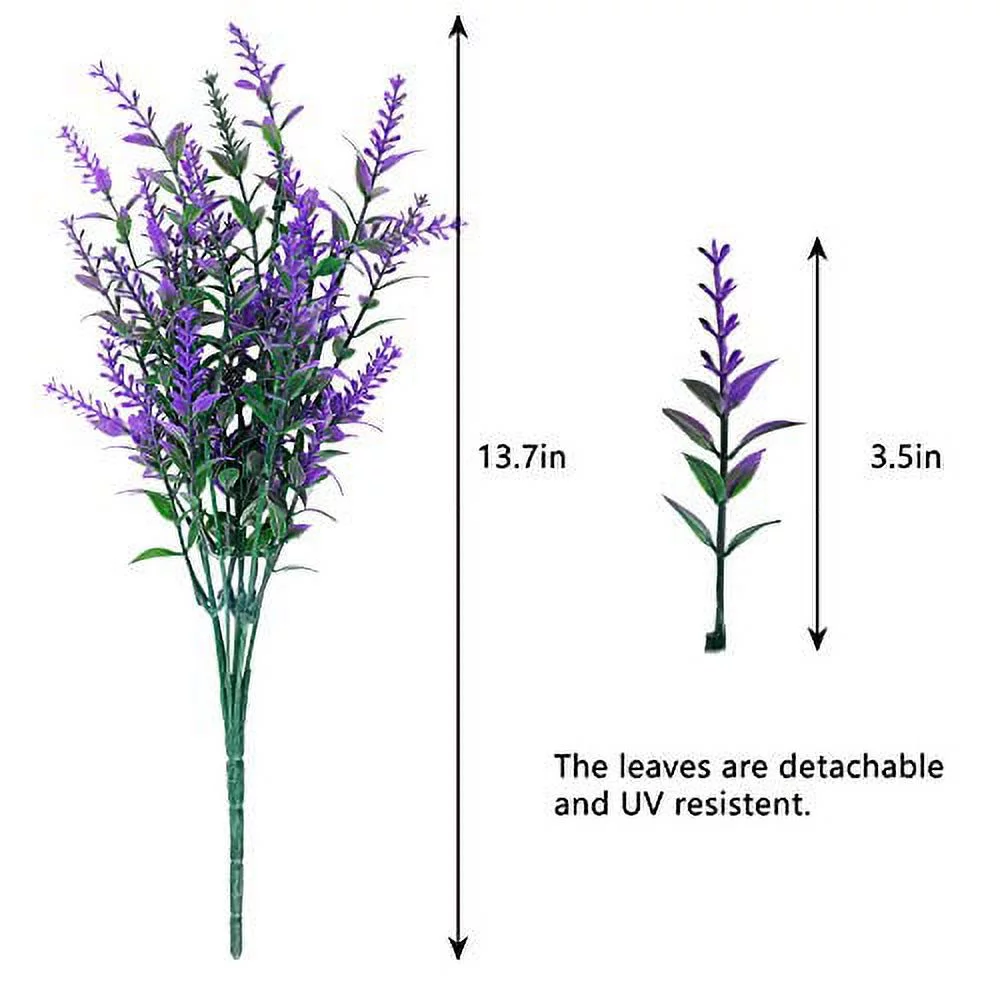 CEWOR 10 Bundles Artificial Flowers Outdoors Fake Lavender Plants Indoor UV Resistant Plastic Faux Bouquets for Outdoor Home Garden Porch Decoration (Purple)