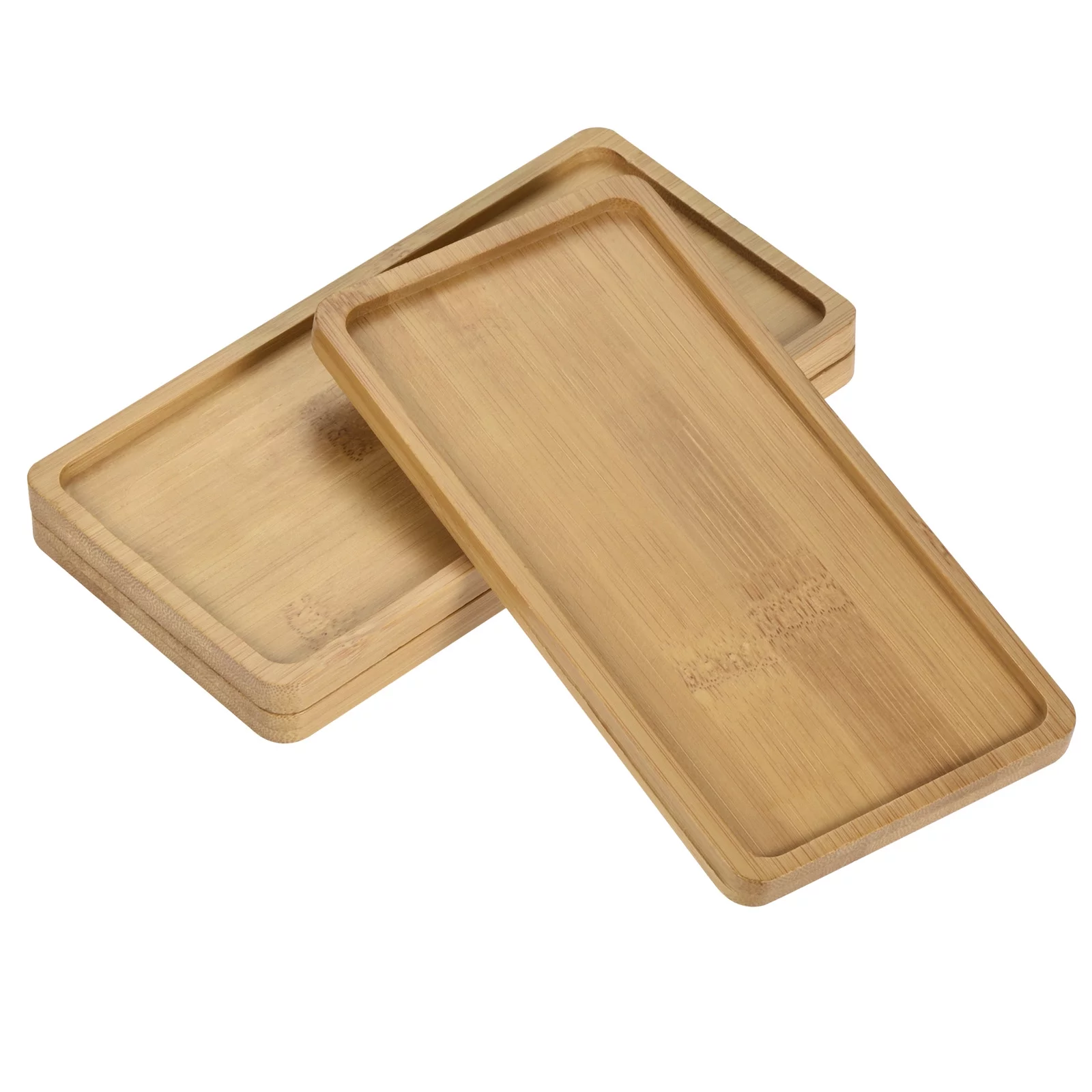Unique Bargains 17.5x8.8cm Rectangular Bamboo Plant Flowerpot Drip Tray, 3 Pack
