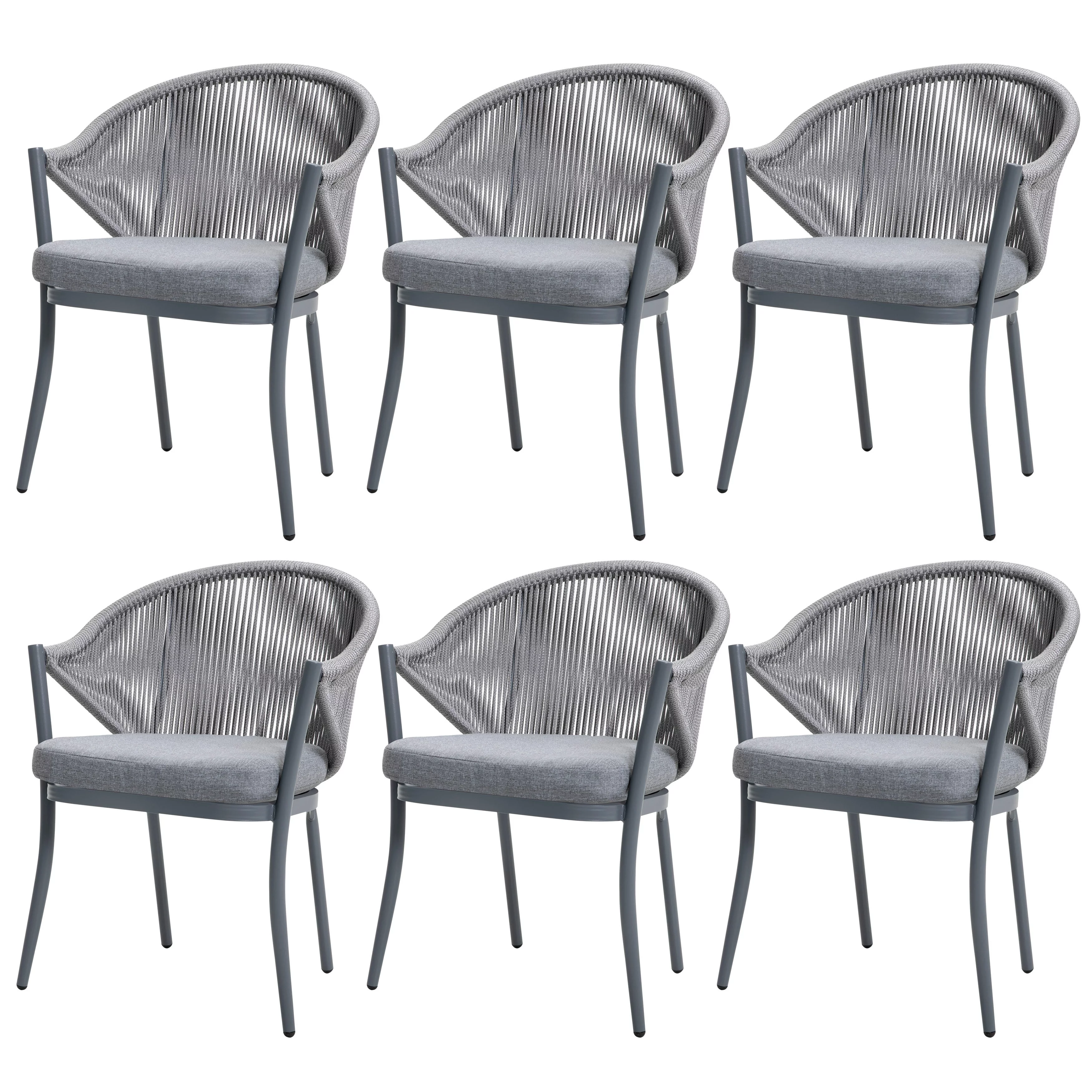 Nuu Garden  6pcs Rope Aluminum Dining Chairs - Taupe Grey