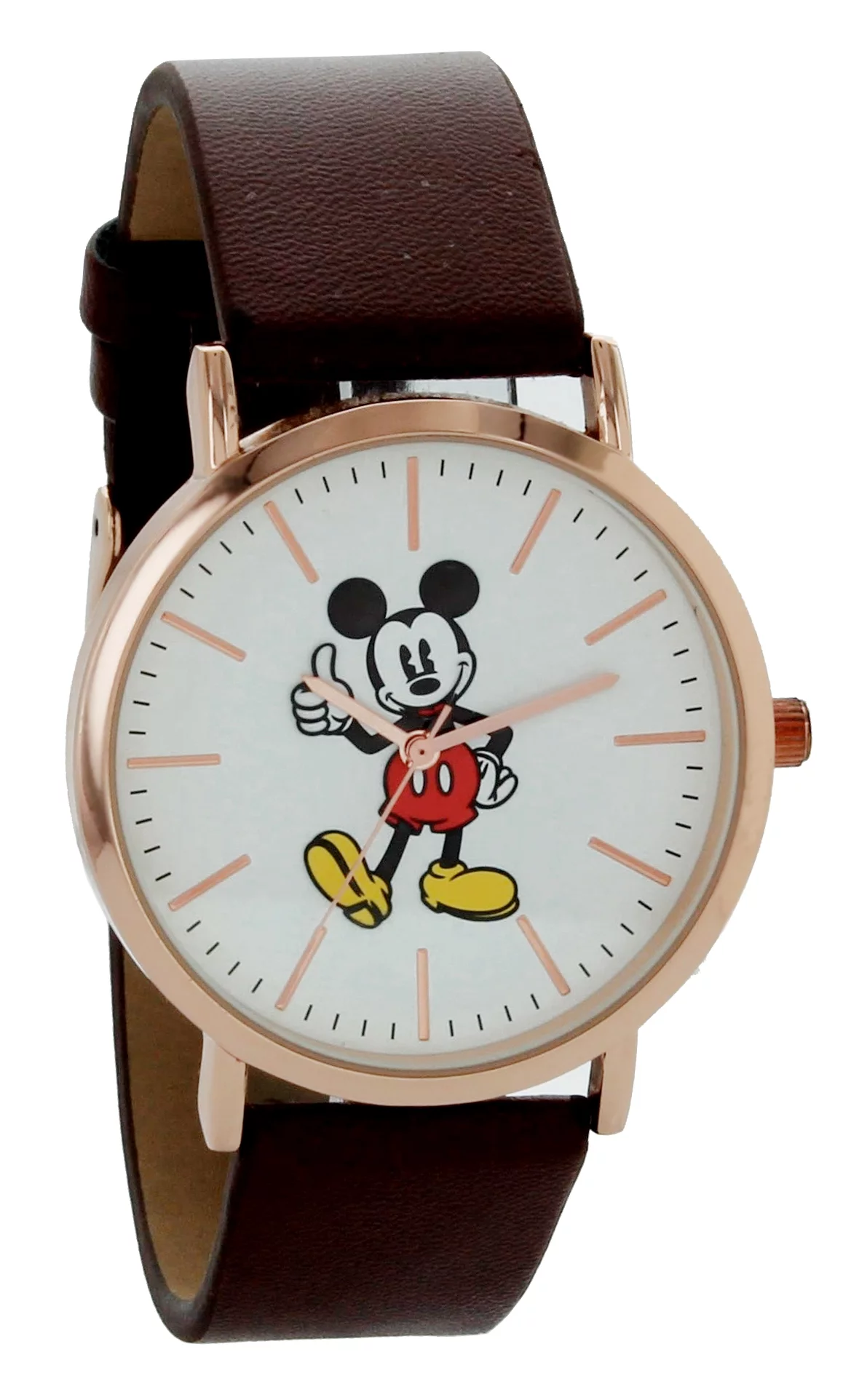 Disney Mickey Mouse Watch Rose Gold Tone Case & Brown Strap In Mickey Mouse Gift box with tags MK1523GG