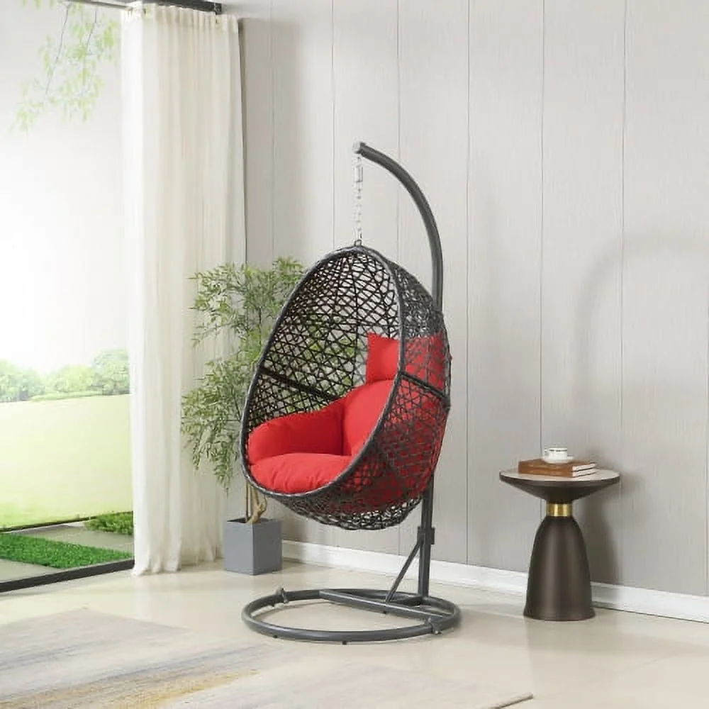 Patio PE Rattan Swing Chair With Stand for Balcony, Courtyard