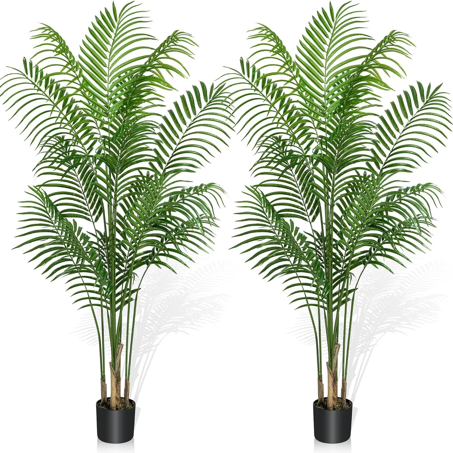 FENGPU Two Pack Artificial Areca Palm Tree 6FT Tall Fake Tropical Plants, Realistic Palm Fronds and Trunks, 72” Dypsis Lutescens Trees for Home Garden Indoor Outdoor Office Living Room Decor