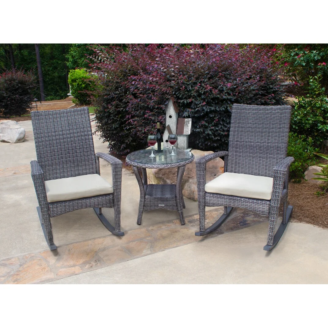 Tortuga Outdoor Bayview Dark Roast Outdoor Wicker Rocking Chair Set (3-Piece)