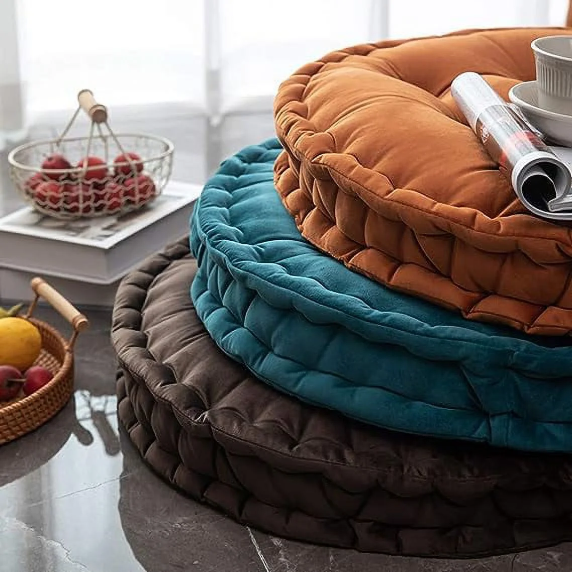 Zhuge Round Floor Pillow with Handle Solid Thick Chair Cushion Super Soft Comfy Seat Cushion Meditation Cushion for Yoga Living Room Sofa Balcony Outdoor (Peacock Blue, Diameter 24