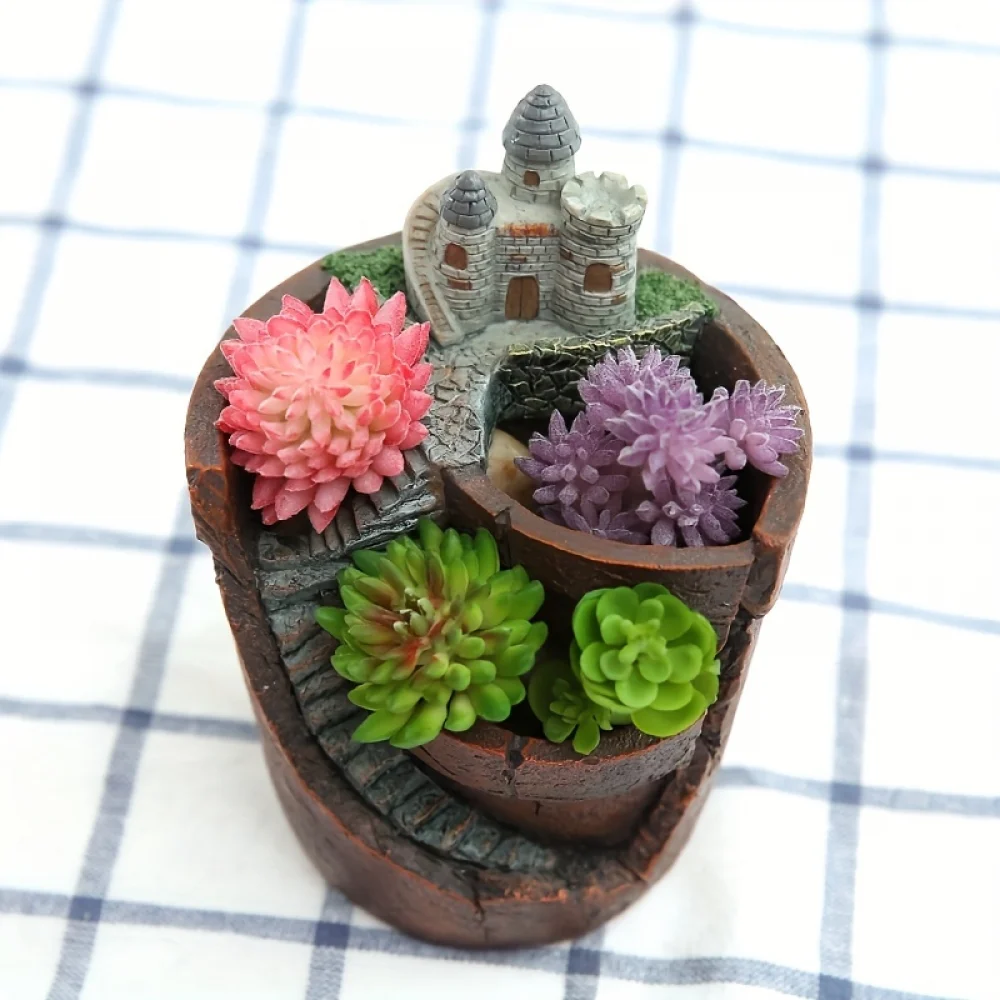 NSXXKJ 1pc Resin Hand-painted Castle Succulent Flower Pot Desktop Balcony Bedroom Garden Handicraft Flower Arrangement Flower Pot Flower Vase Garden Decoration