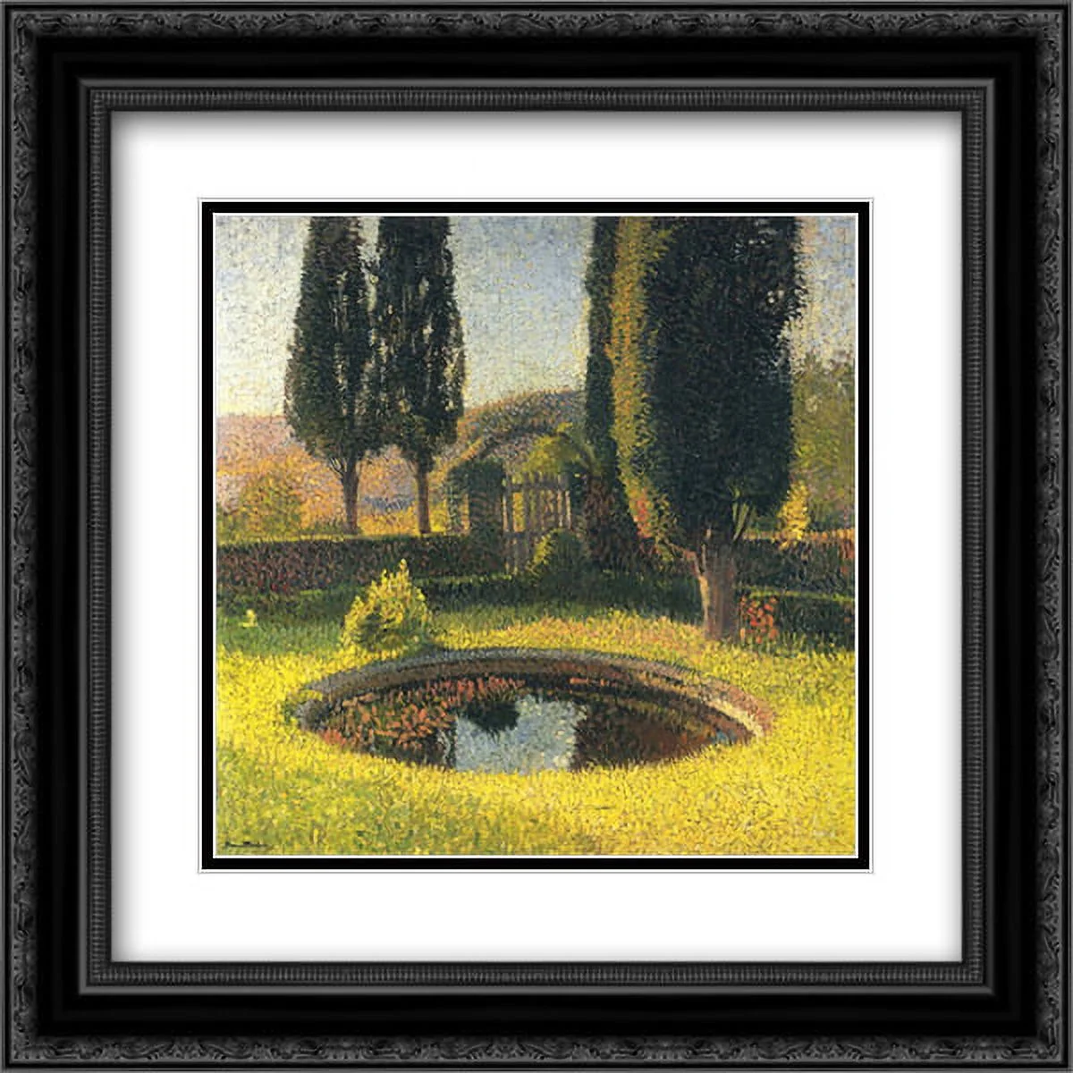 Henri Martin 2x Matted 20x20 Black Ornate Framed Art Print 'Fountain in South East Park in Marquayrol'