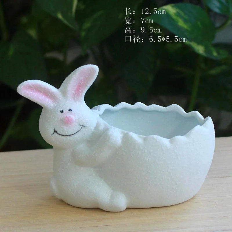 Snowflake Glaze Ceramic Succulent Planter - Nordic Style Rabbit Flower Pot - Ceramic Desktop Planter
