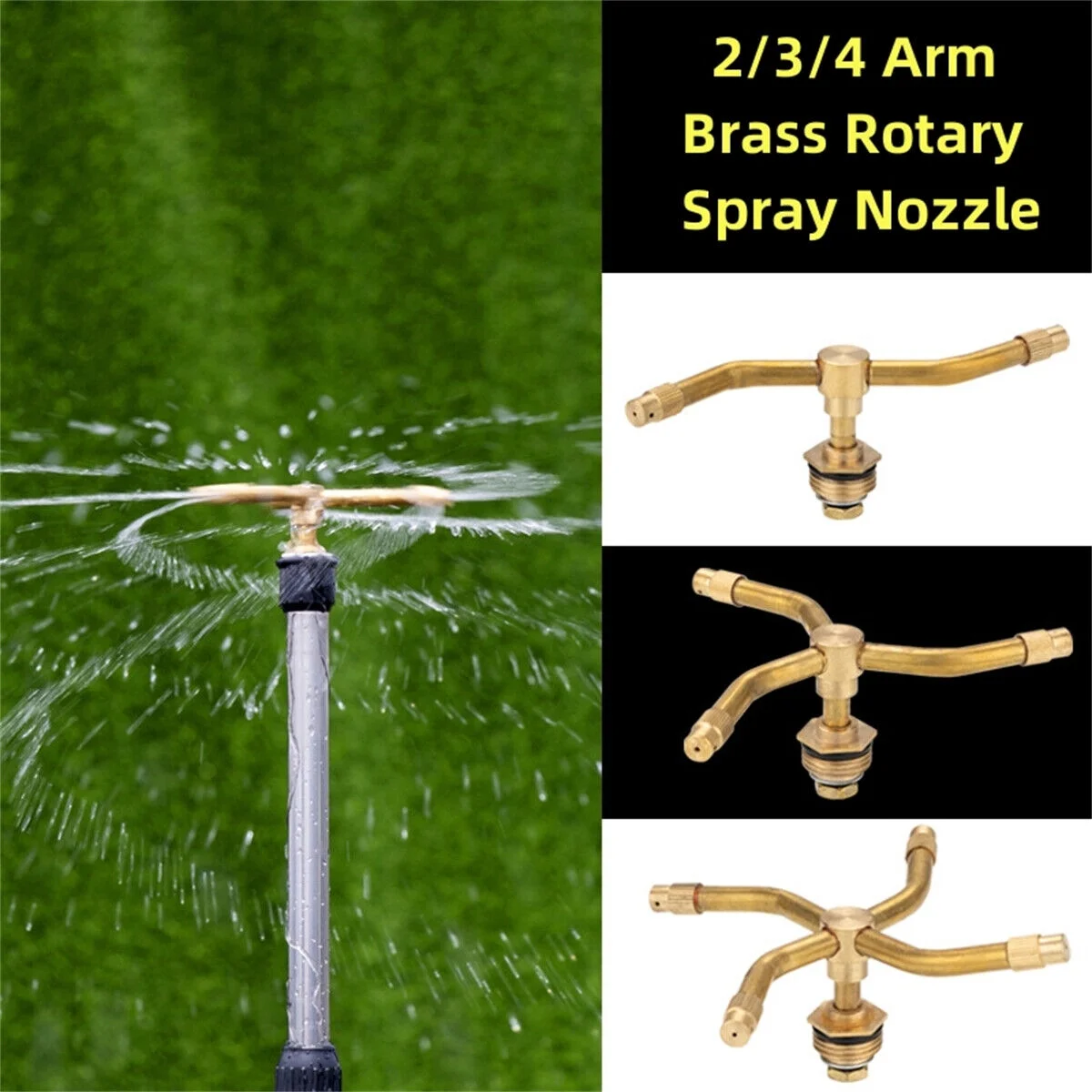 2/3/4 Arm 360° Automatic Rotating Irrigation Lawn Sprinkler Head Spray Nozzles