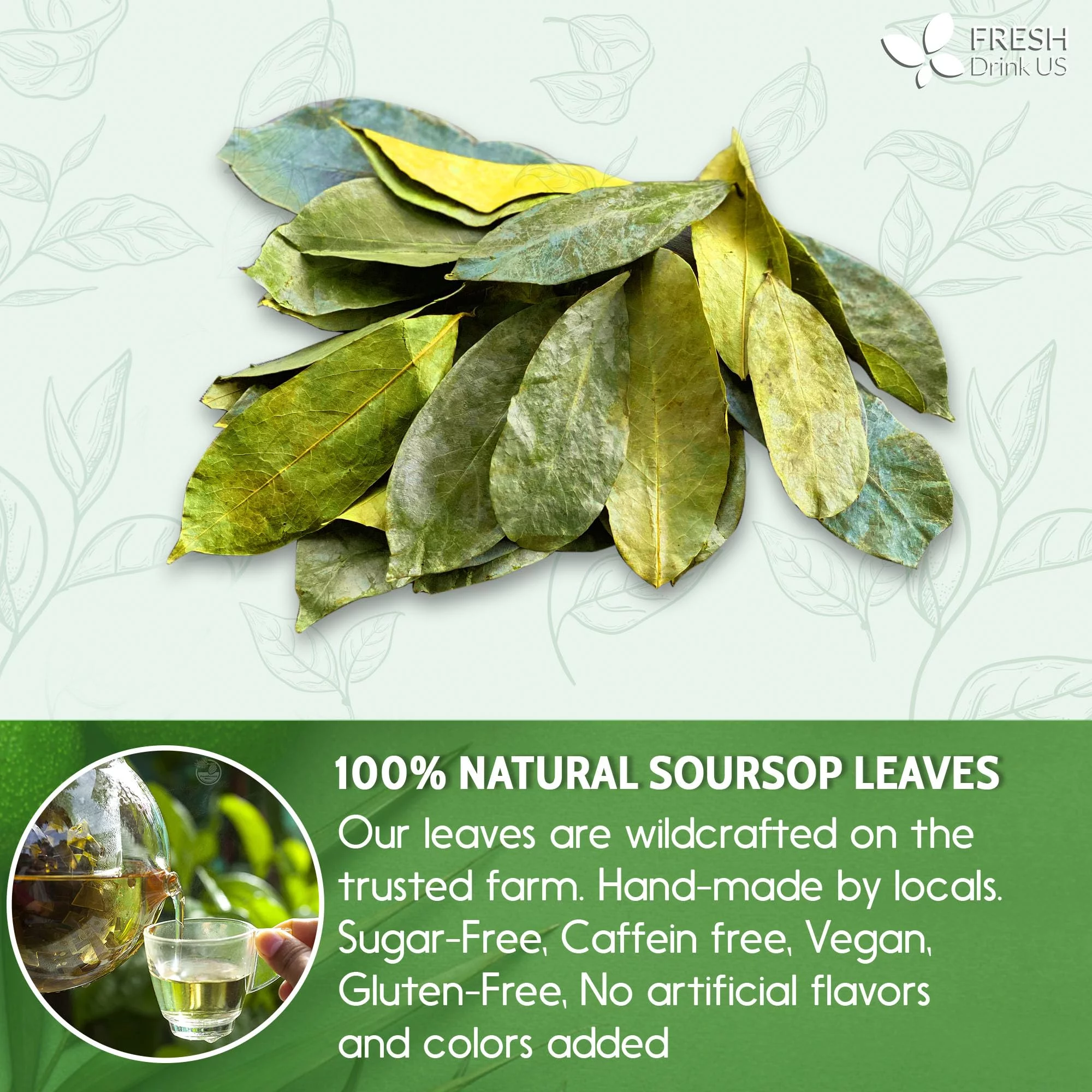 230+ Premium Soursop Graviola Dried Leaves, 230-250 Natural Leaves, Whole Soursop Leaves, Wildcrafted, Graviola, Soursop, Hoja Guanabana, Soursop Loose Leaf Herbal Tea, No Gluten, Vegan