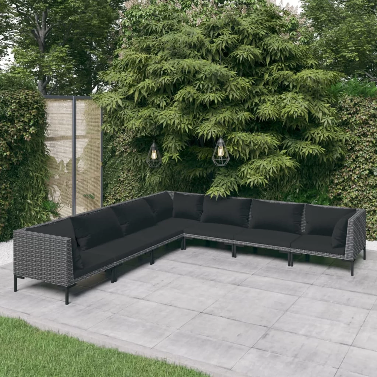 Suzicca 7 Piece Patio Set with Cushions Poly Rattan Dark Gray