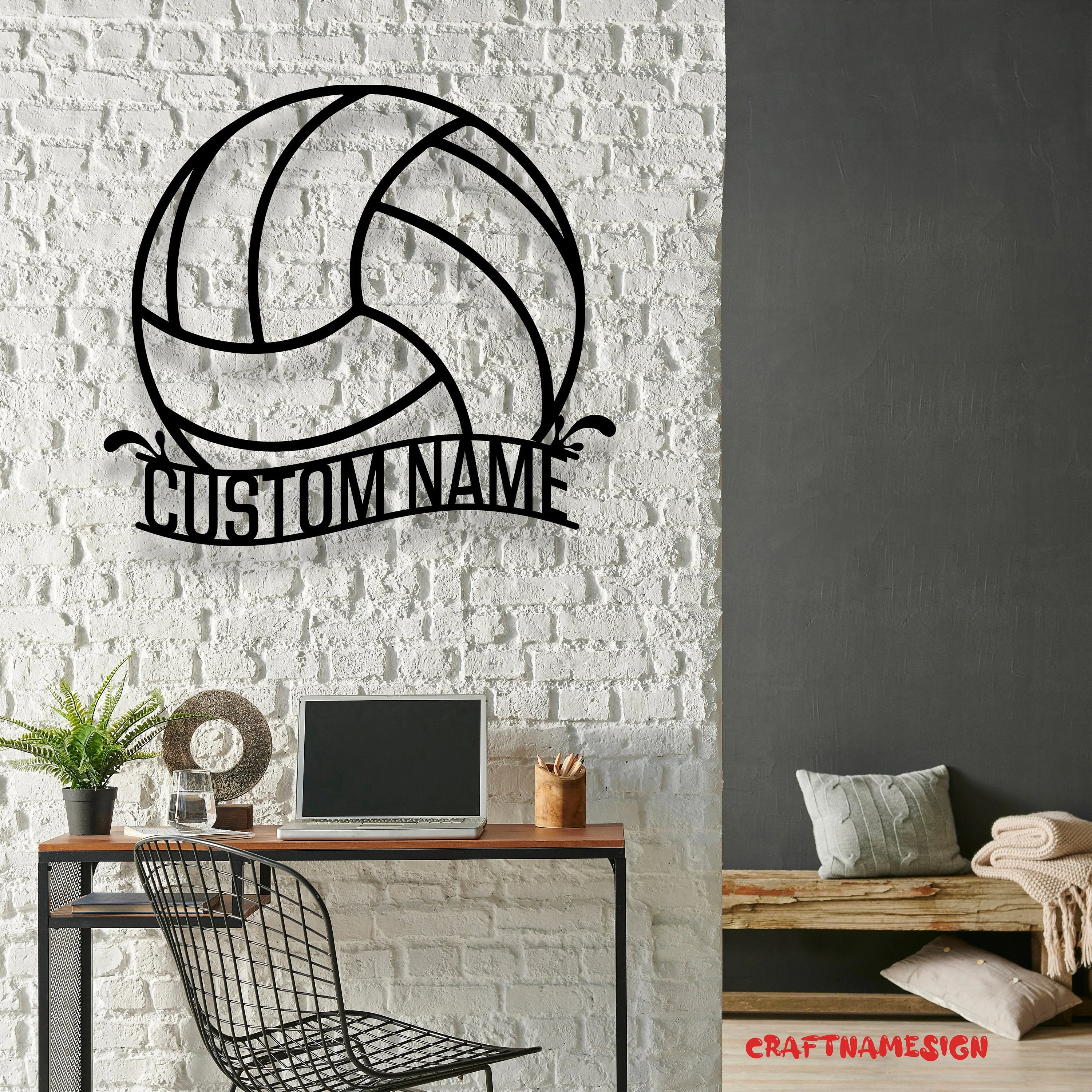 Craftnamesign Custom Water Polo Ball Metal Wall Art LED Light, Personalized Player Name Sign