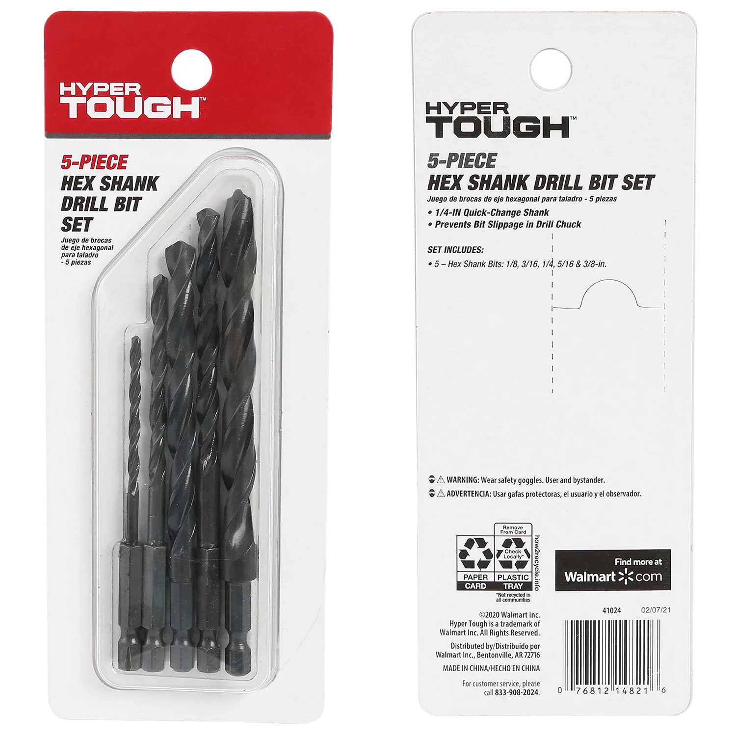 Hyper Tough 1/4-inch Hex Shank Drill Bit Set, 5-Piece